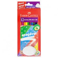 LAPIS DE COR 12 CORES APAGAVEL + 1 BORRACHA FABER CASTELL