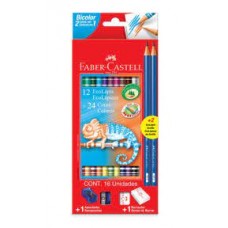 LAPIS DE COR BICOLOR 12 LAPIS/24CORES + 1 APONTADOR + 1 BORRACHA FABER CASTELL